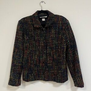 Vintage Rainbow Tweed Button-Up Crop Jacket